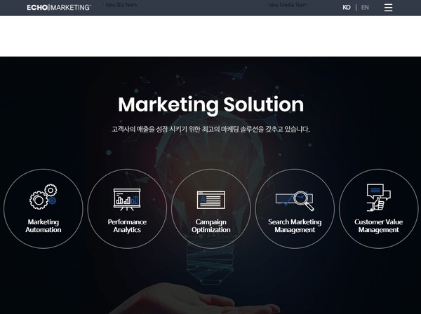 에코마케팅은 퍼포먼스 마케팅을 국내 최초로 도입한 국내 1위 온라인 광고대행사다. [사진출처=에코마케팅 홈페이지]