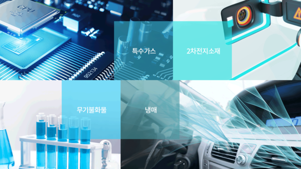 후성은 냉매나 2차전지 전해질, 반도체 가스 등은 환경규제에 의한 높은 진입장벽과 고도화된 기술을 통해 국내에서는 유일하게 생산, 판매 하는 등 국내 및 글로벌 경쟁력을 갖춘 제조회사이다. 사진은 후성의 주요 제품군. [사진출처=후성]