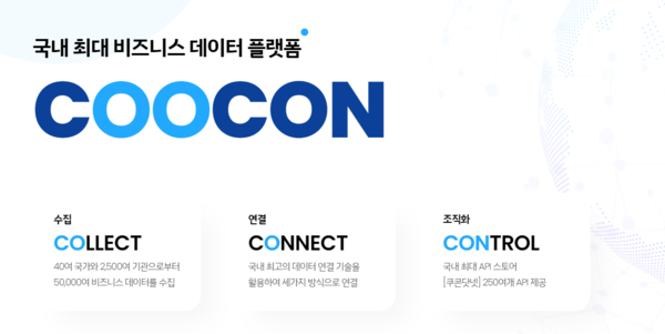 비즈니스 데이터 플랫폼 기업 쿠콘은 전용망과 스크래핑 기술, Open API를 활용해 비즈니스 데이터를 수집하고, 이를 ‘응용프로그래밍 인터페이스(API)’를 통해 고객에게 연결하는 핀테크 기업이다. [사진출처=쿠콘]