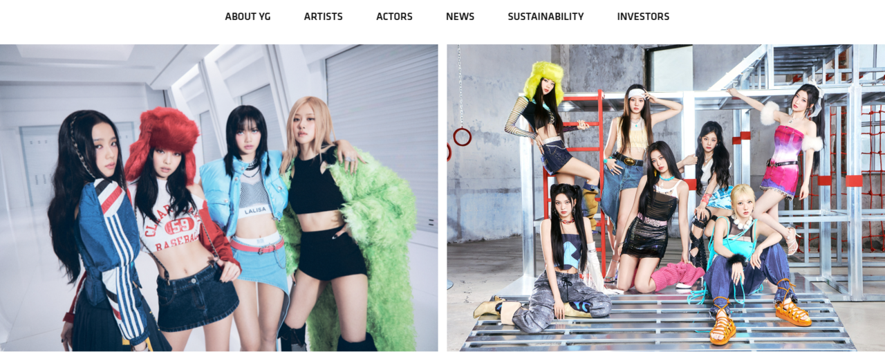 1998년 설립된 와이지엔터테인먼트는 블랙핑크(왼편), 악뮤, 트레저, 베이비몬스터(오른편) 등 인기 아티스트를 보유하고 있는 글로벌 엔터테인먼트 기업이다. 2011년 11월 코스닥 시장에 상장했다. [사진출처=와이지엔터테인먼트]