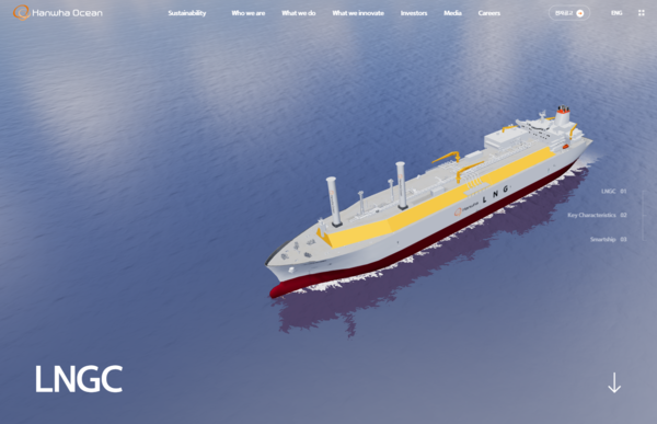 한화오션이 미국 액화천연가스(LNG)운반선을 수주했다고 지난 22일 공시했다. 미국에서 LNG운반선을 발주한 것은 50년 만이다. 이는 한화오션의 미국 계열사인 한화필리십야드가 LNG운반선 건조 계약을 수주하고, 이 중 일부를 한화오션에 하청 주는 형태다. 사진은 한화오션 LNG운반선. [사진출처=한화오션]
